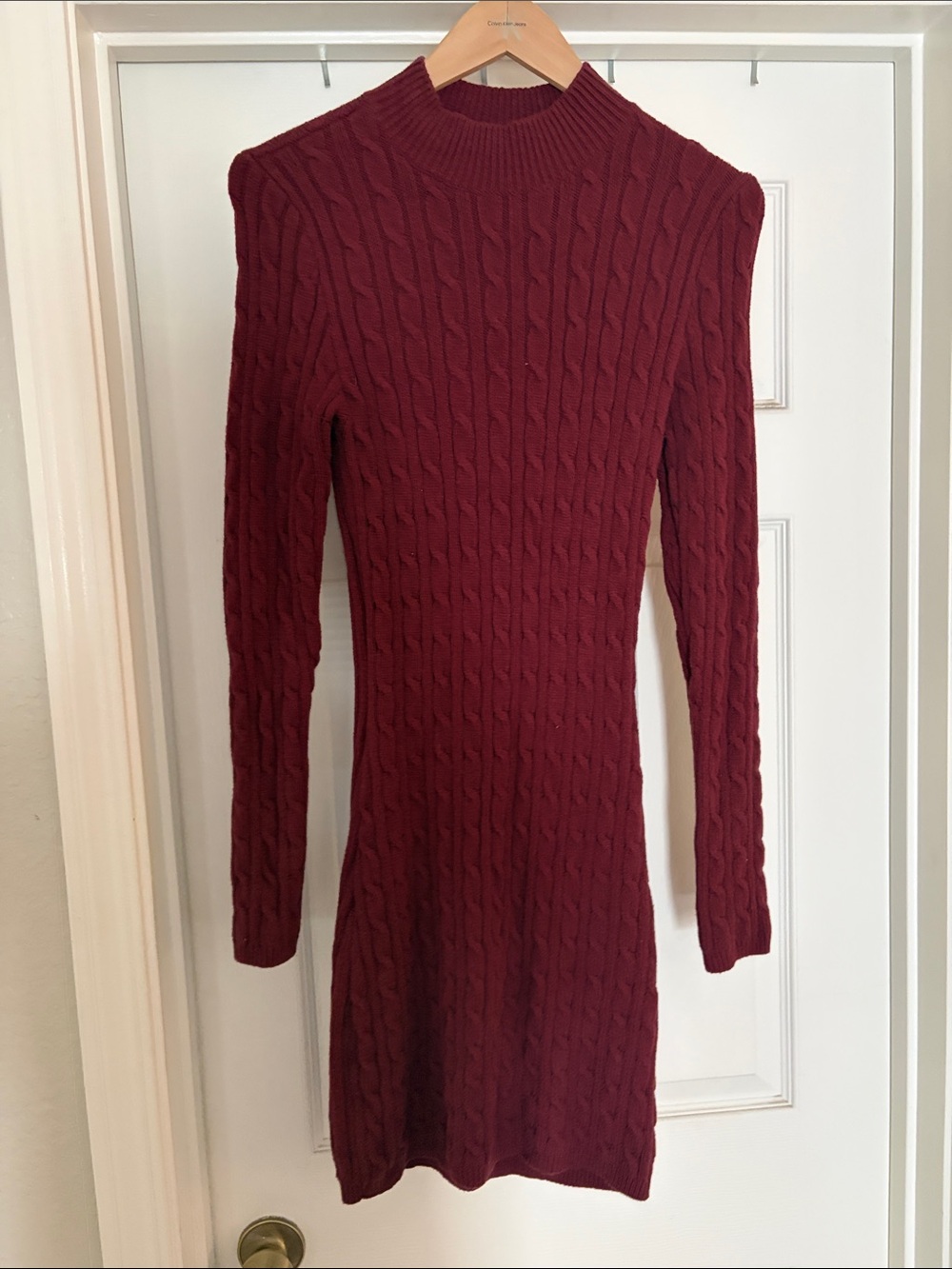 Hollister Cable Knit Long Sleeve Dress - Burgundy Wine
